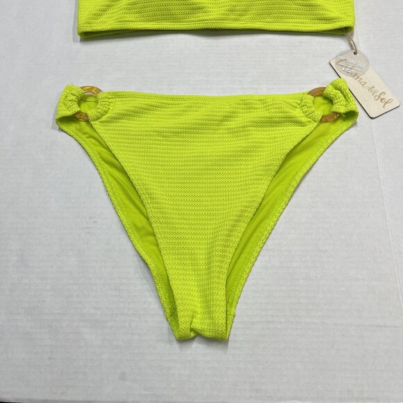 Cabana Del Sol Bikini Womens XL Lime‎ Green Textured Bandeau High Waist Cheeky - Picture 3 of 6
